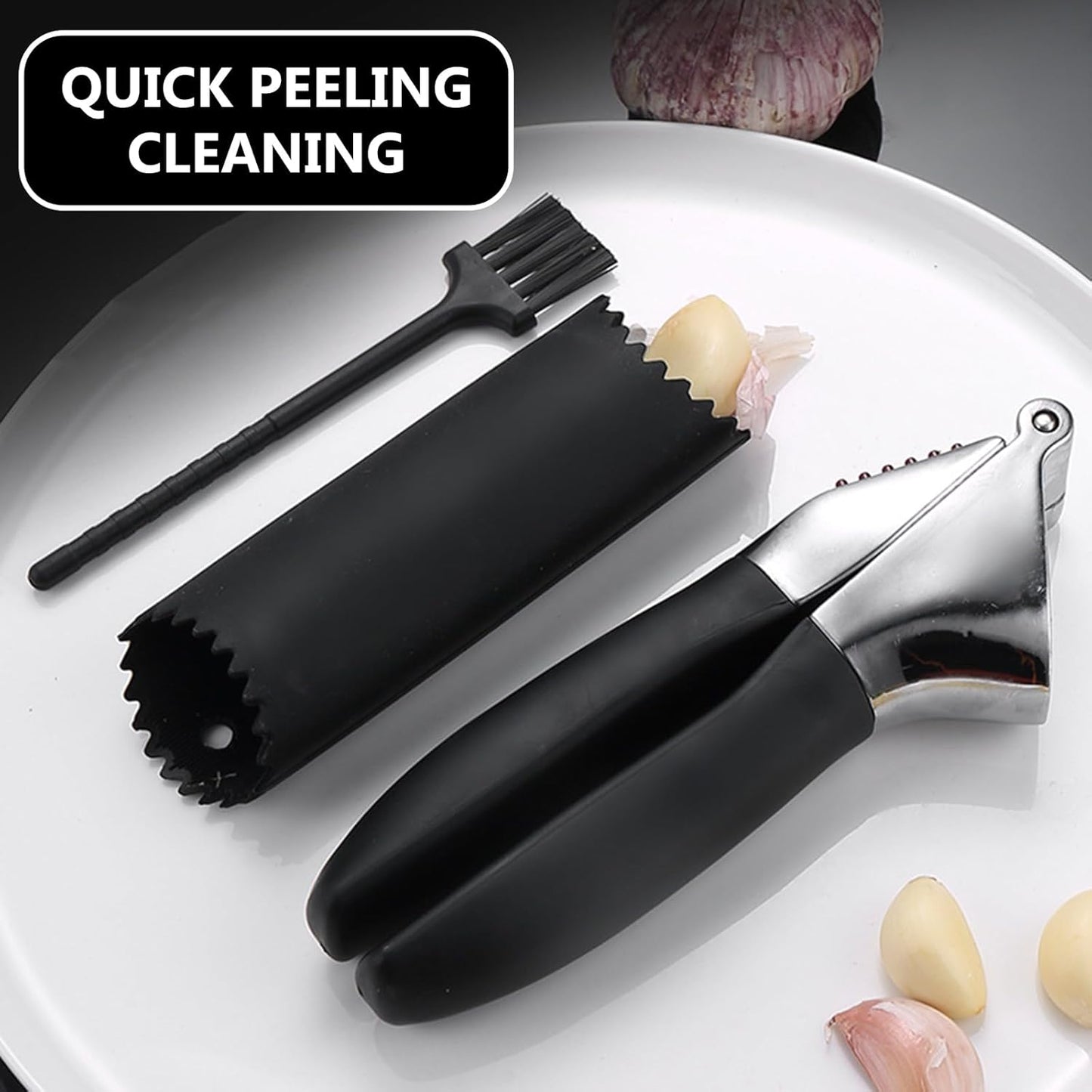 Heavy Duty Garlic Press & Mincer - Sturdy Kitchen Garlic Crusher with Ergonomic Handle, Ginger Presser & Slicer