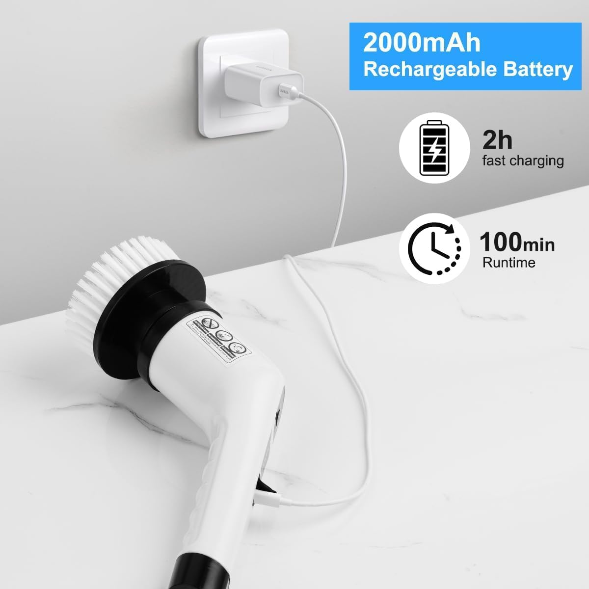 Electric Spin Scrubber,Cordless Spin Scrubber for Cleaning with 8 Replaceable Brush Heads,Shower Scrubber with Adjustable Detachable Handle for Bathroom,Kitchen