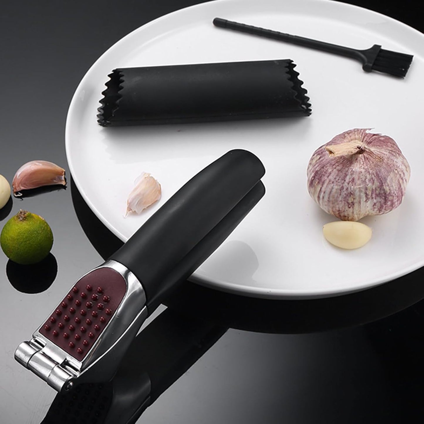 Heavy Duty Garlic Press & Mincer - Sturdy Kitchen Garlic Crusher with Ergonomic Handle, Ginger Presser & Slicer