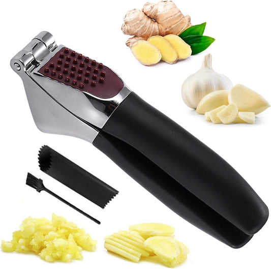 Heavy Duty Garlic Press & Mincer - Sturdy Kitchen Garlic Crusher with Ergonomic Handle, Ginger Presser & Slicer