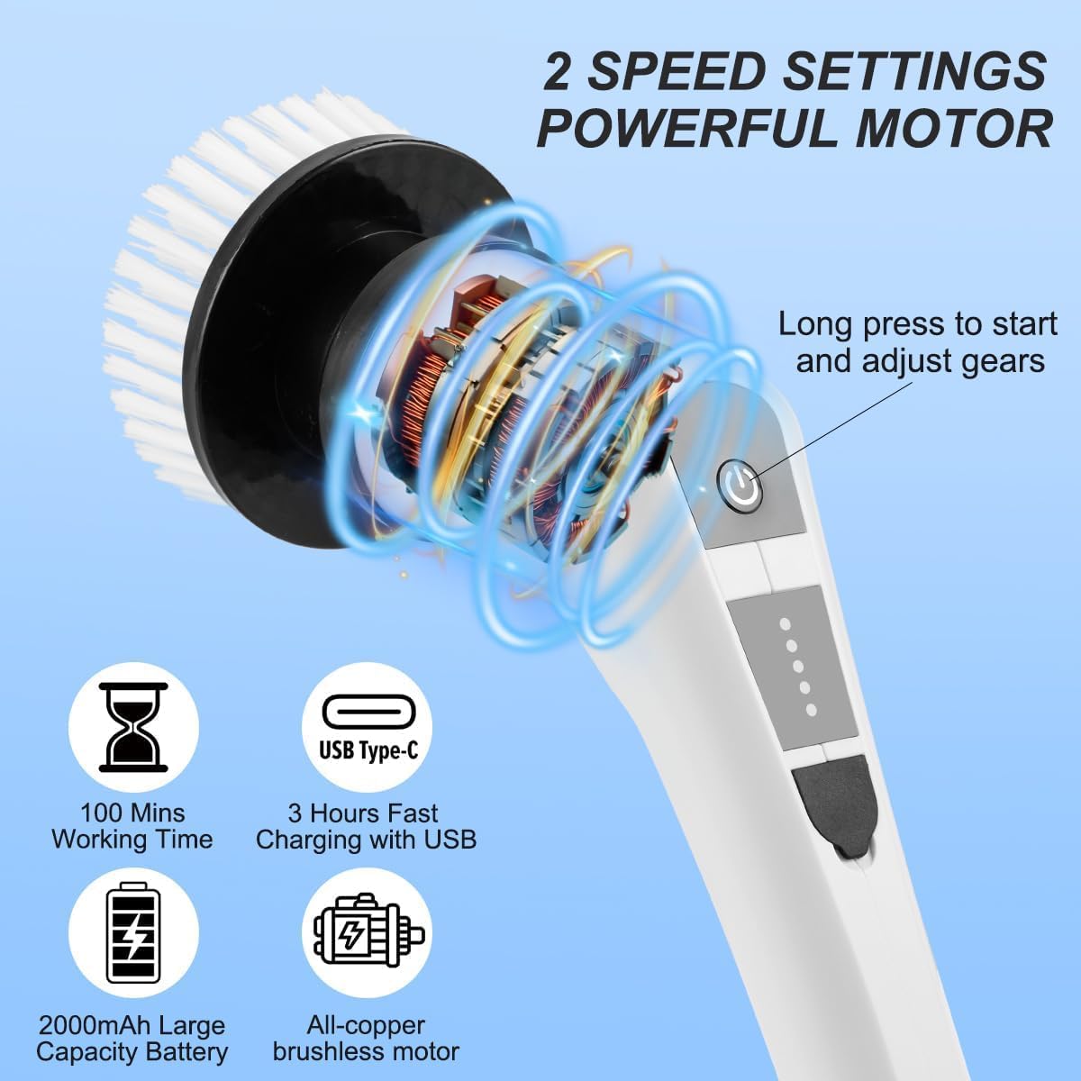 Electric Spin Scrubber,Cordless Spin Scrubber for Cleaning with 8 Replaceable Brush Heads,Shower Scrubber with Adjustable Detachable Handle for Bathroom,Kitchen