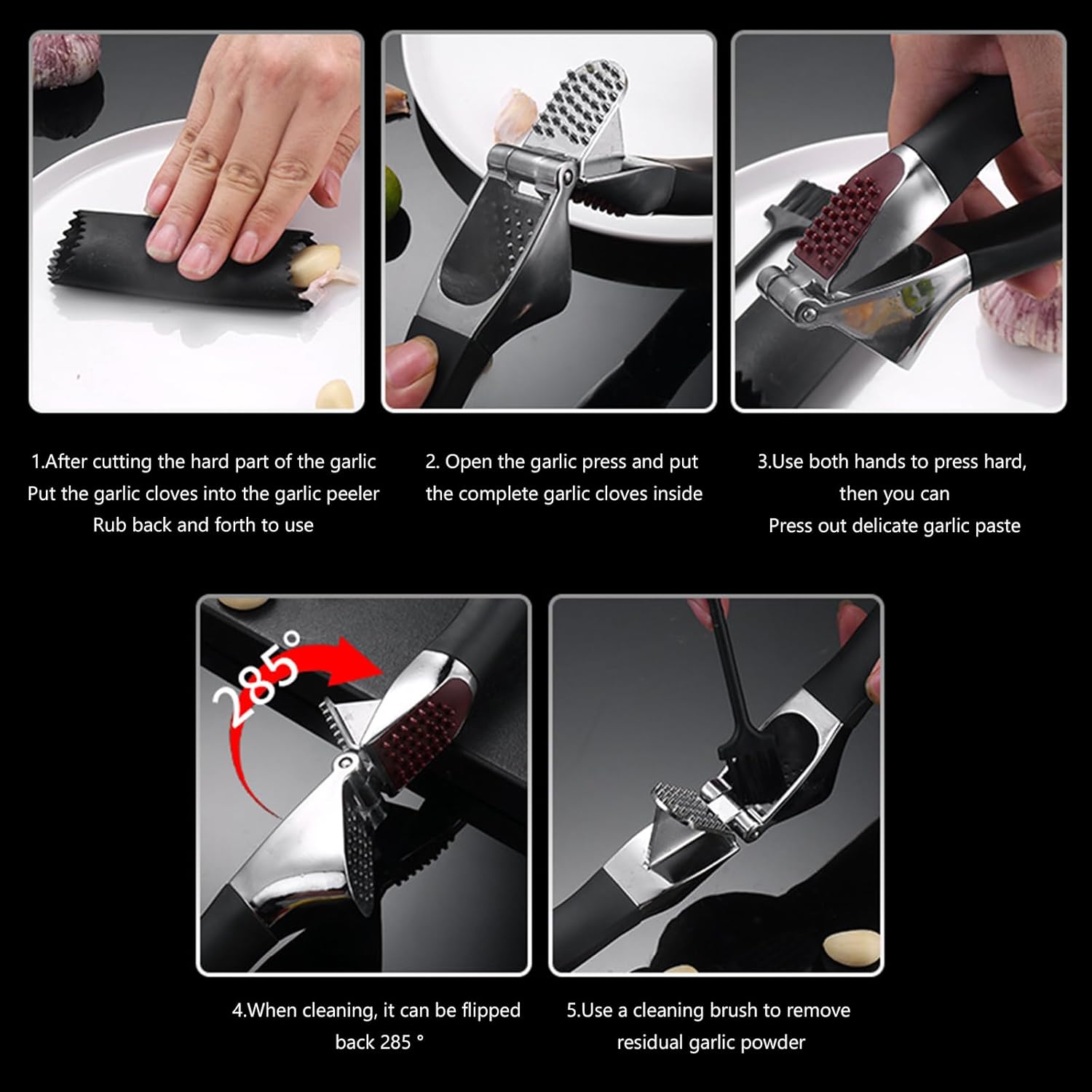 Heavy Duty Garlic Press & Mincer - Sturdy Kitchen Garlic Crusher with Ergonomic Handle, Ginger Presser & Slicer