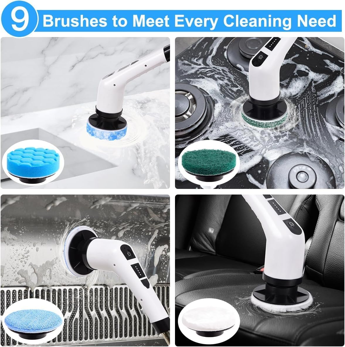 Electric Spin Scrubber,Cordless Spin Scrubber for Cleaning with 8 Replaceable Brush Heads,Shower Scrubber with Adjustable Detachable Handle for Bathroom,Kitchen