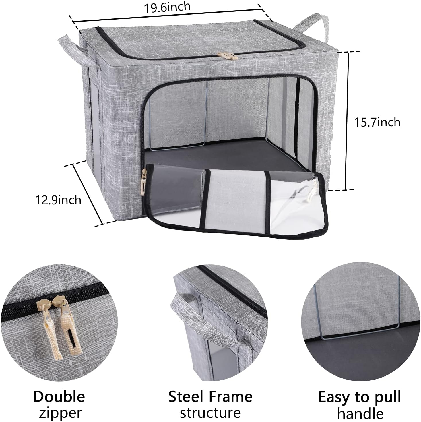 collapsible storage bins with lidFabric Storage Box,Foldable Organiser Cubes, Large Storage Bins Boxes, 2PC 66L Blue Stackable Foldable Storage Basket with 6 Steel Frame, Container Organizer Box with