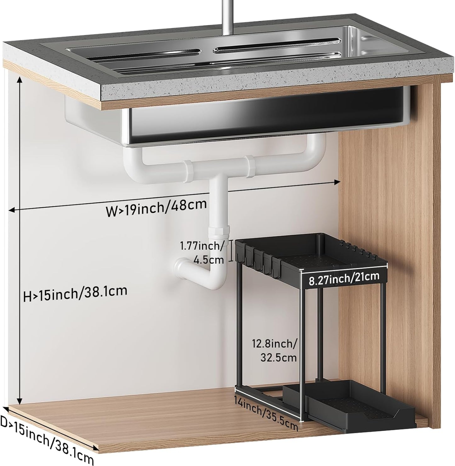 Meltrck Under Sink Storage 2 Pack, 2 Tier Pull Out Cabinet Organizers for Kitchen, Bathroom Organization