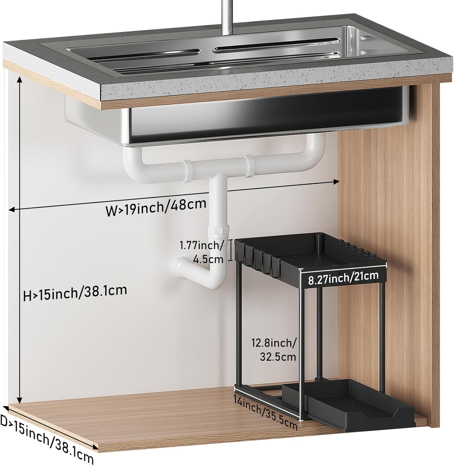 Meltrck Under Sink Storage 2 Pack, 2 Tier Pull Out Cabinet Organizers for Kitchen, Bathroom Organization