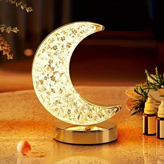 Table Lamp, Touch Control Crystal lamp with 3 Colors, USB Rechargeable Beside Lamp, Cute Night Light for Bedroom Living Room Home Decor (Moon)