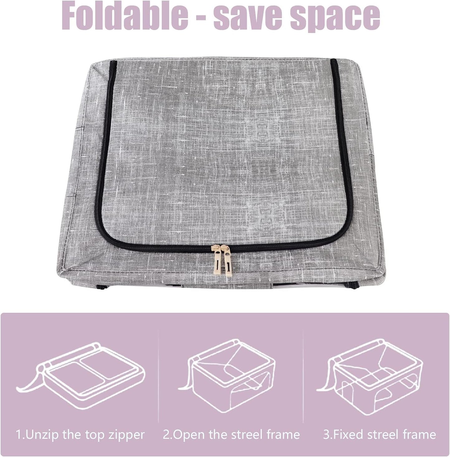 collapsible storage bins with lidFabric Storage Box,Foldable Organiser Cubes, Large Storage Bins Boxes, 2PC 66L Blue Stackable Foldable Storage Basket with 6 Steel Frame, Container Organizer Box with