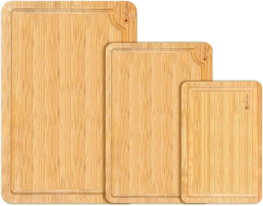 Vinsani Bamboo Chopping Board Set of 3 Wooden Kitchen Cutting Board Serving Platter 100% Natural Organic Bamboo Eco-Friendly Hypoallergenic Various Sizes Perfect for Cutting Meat Cheese & Fruit