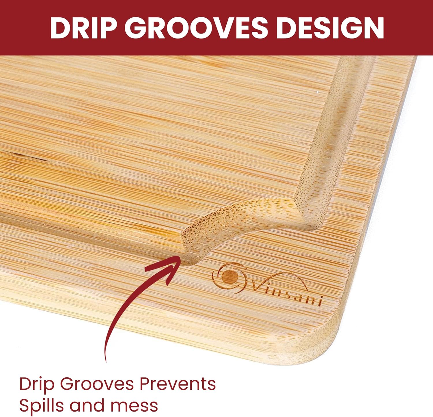 Vinsani Bamboo Chopping Board Set of 3 Wooden Kitchen Cutting Board Serving Platter 100% Natural Organic Bamboo Eco-Friendly Hypoallergenic Various Sizes Perfect for Cutting Meat Cheese & Fruit