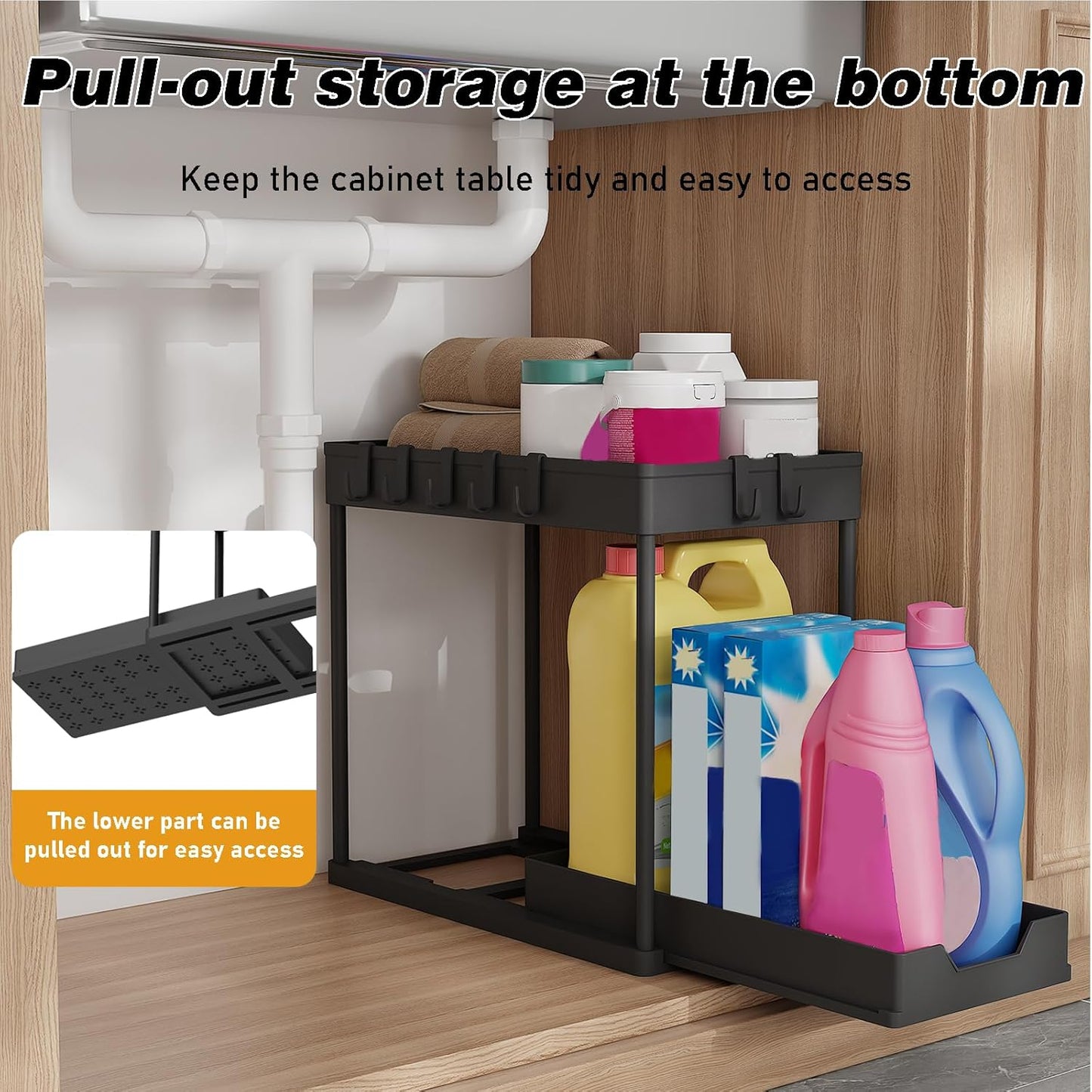 Meltrck Under Sink Storage 2 Pack, 2 Tier Pull Out Cabinet Organizers for Kitchen, Bathroom Organization